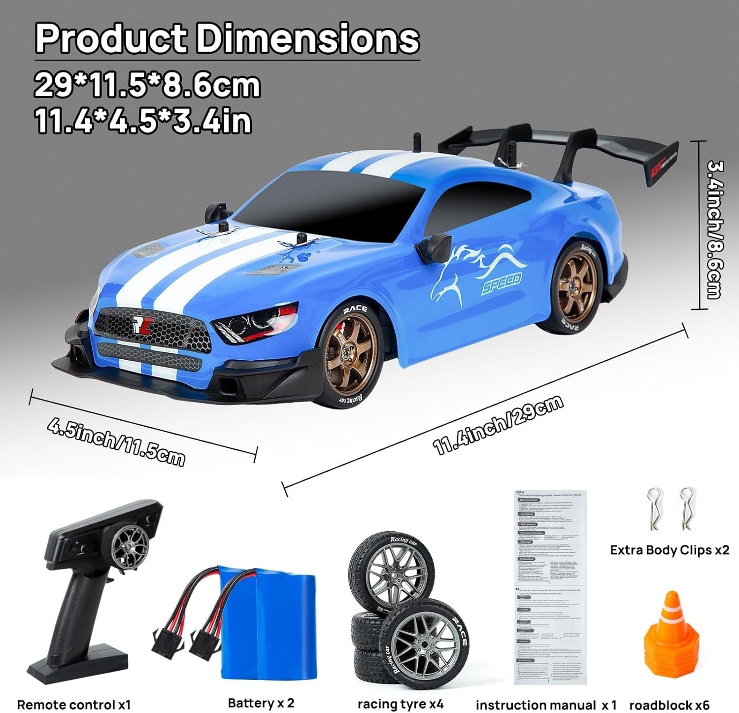 1:14 4WD RC Drift Car Pro Steering & Throttle GT Racer w/ Drift Tires LED