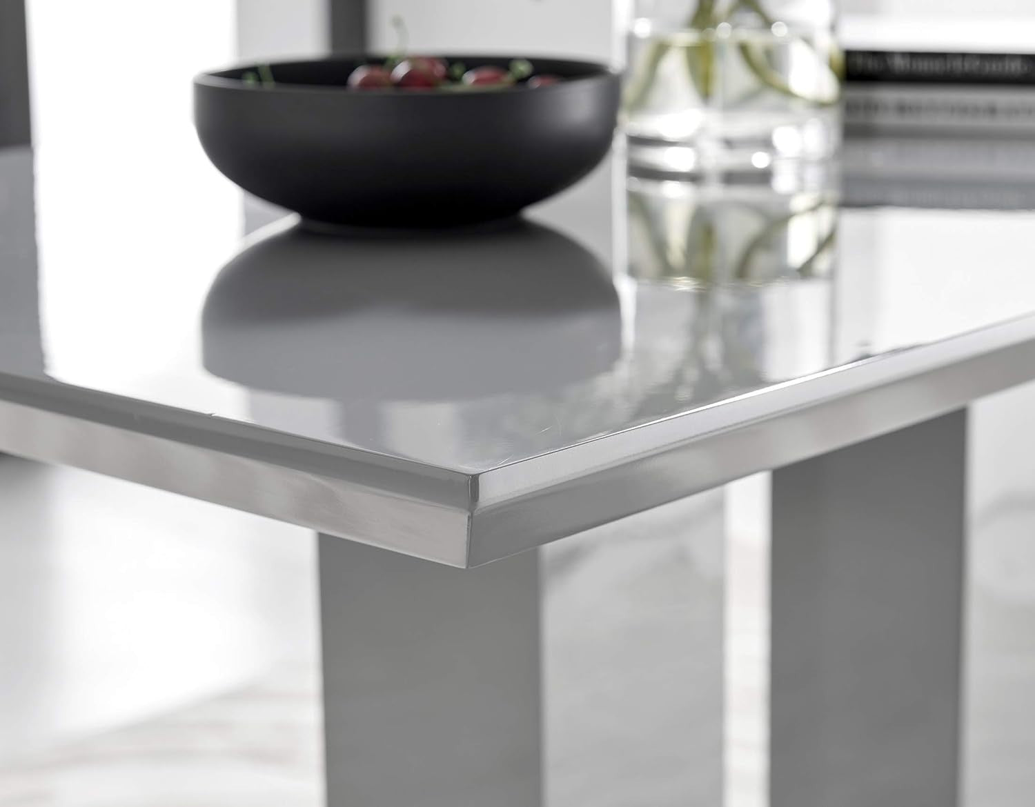 Modern Grey High Gloss Dining Table Rectangular 4 Seater Kitchen Room