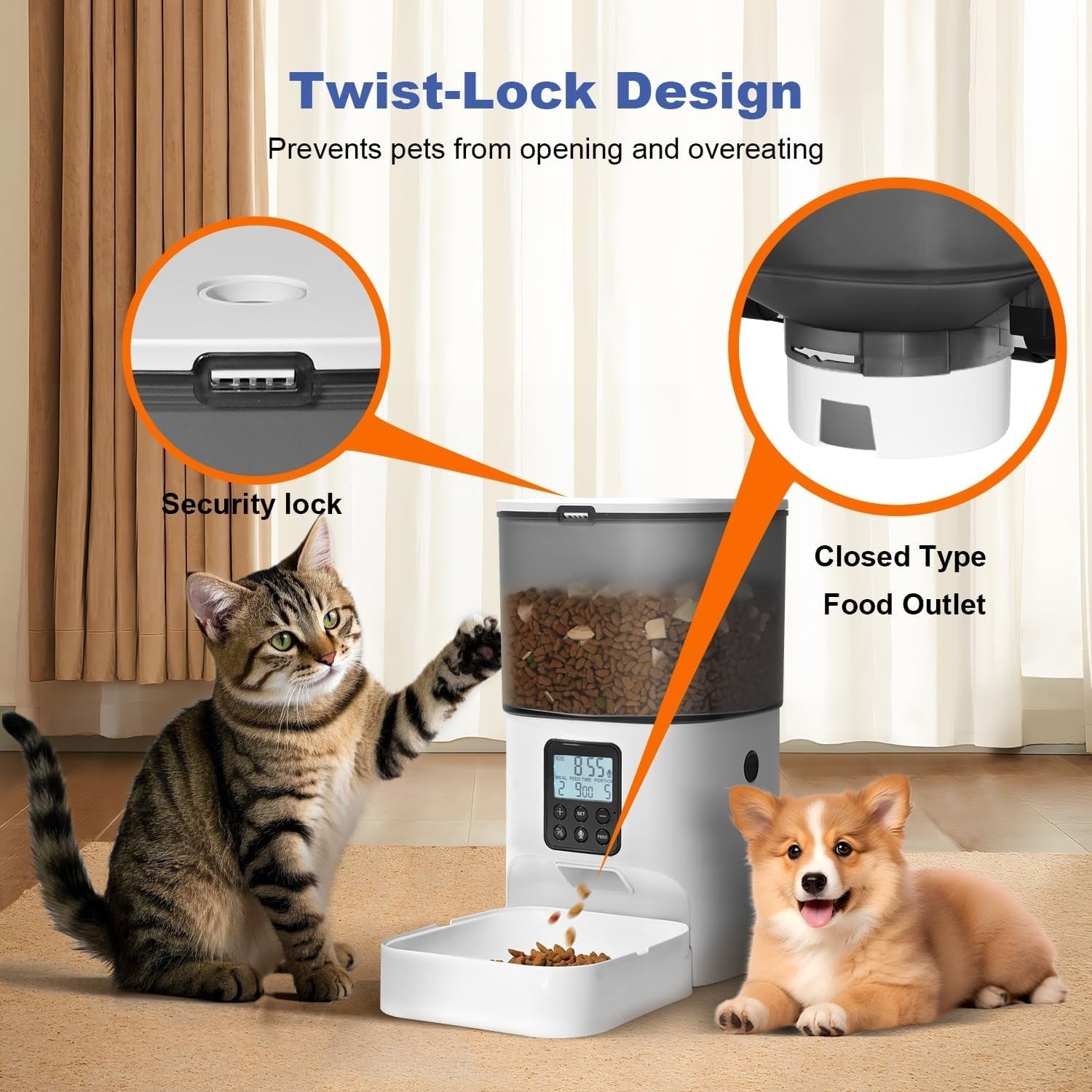 Automatic Cat Feeder 4L Timed Pet Food Dispenser 8 Meals Voice Record