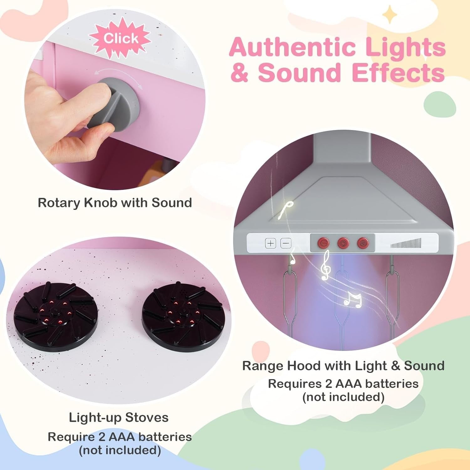 Pink Corner Kids Play Kitchen Lights Sounds Ice Maker Toy