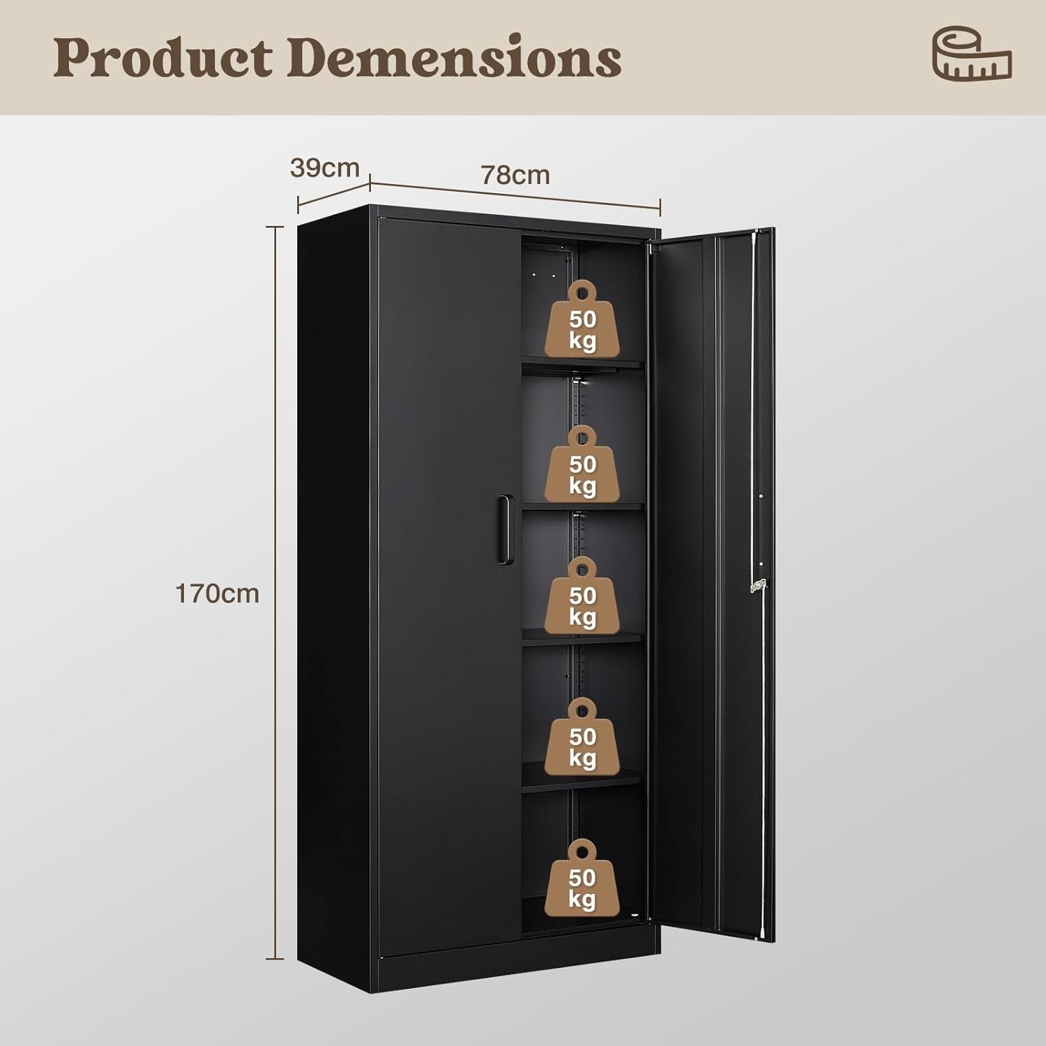 Lockable Metal Garage Storage Cabinet with 4 Adjustable Shelves, Heavy Duty