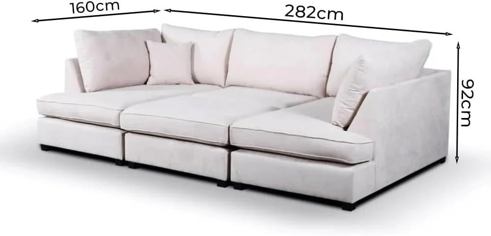 U Silver Shape 5 Seater Corner Sofa w/ Footstool – Foam Filled Chenille Couch