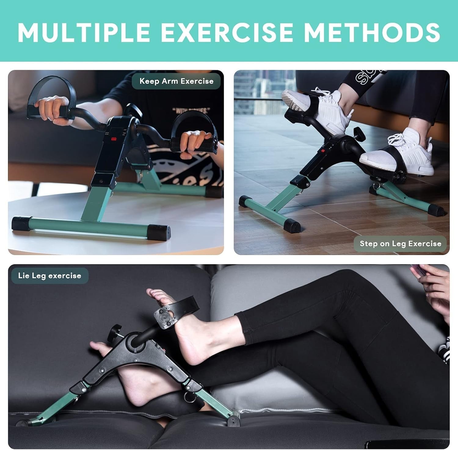 Folding Mini Pedal Exerciser LCD Adjustable Resistance Arm Leg