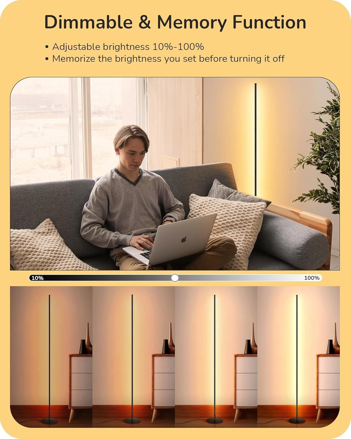 LED Floor Lamp 2 Pack Dimmable Tall Standing Light with Foot Switch