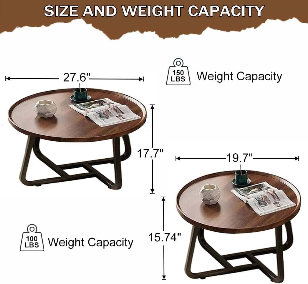 2pc Round Nesting Coffee Table Set Wood Side End Accent Nightstand Living Room