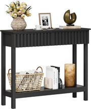 Narrow Fluted Console Table with 2 Drawers & Open Shelf, 81.5cm H