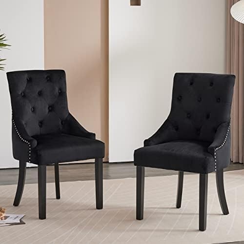 Modern 5-Piece Round Glass Dining Table Set with 2 Black Chairs Small Space