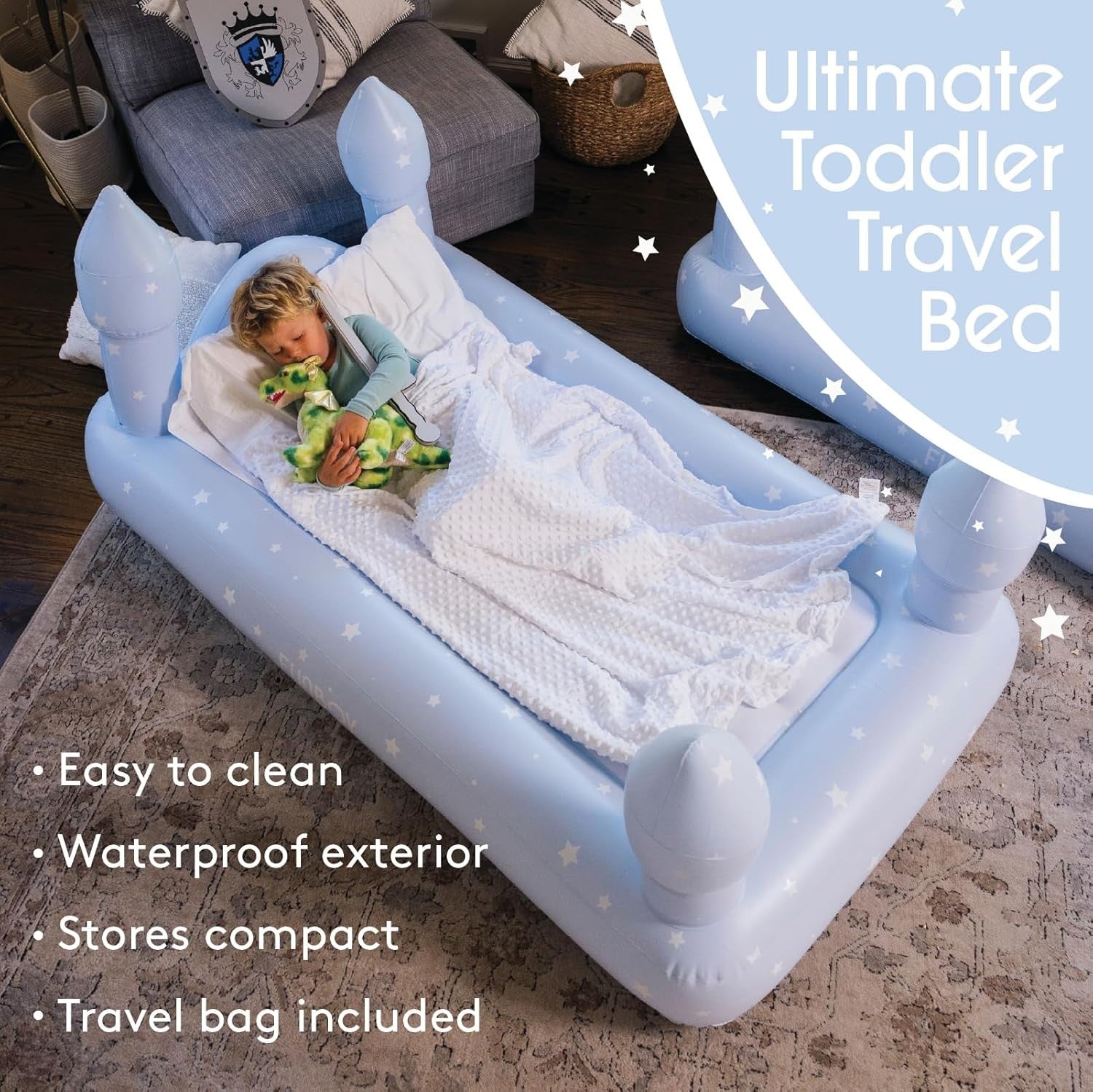 Kids Blue Inflatable Travel Bed Mattress with Carry Bag – Sleepovers