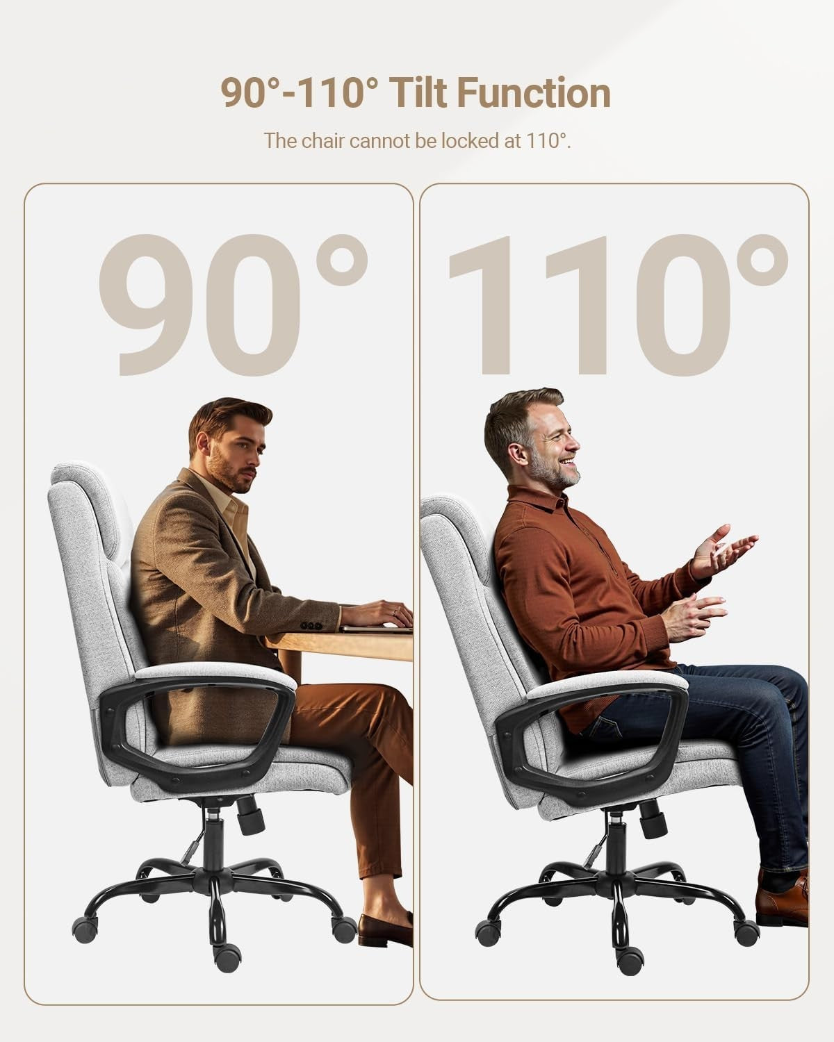 Ergonomic Grey Office Chair Adjustable Lumbar Support Cushion Back Fixed Armrest