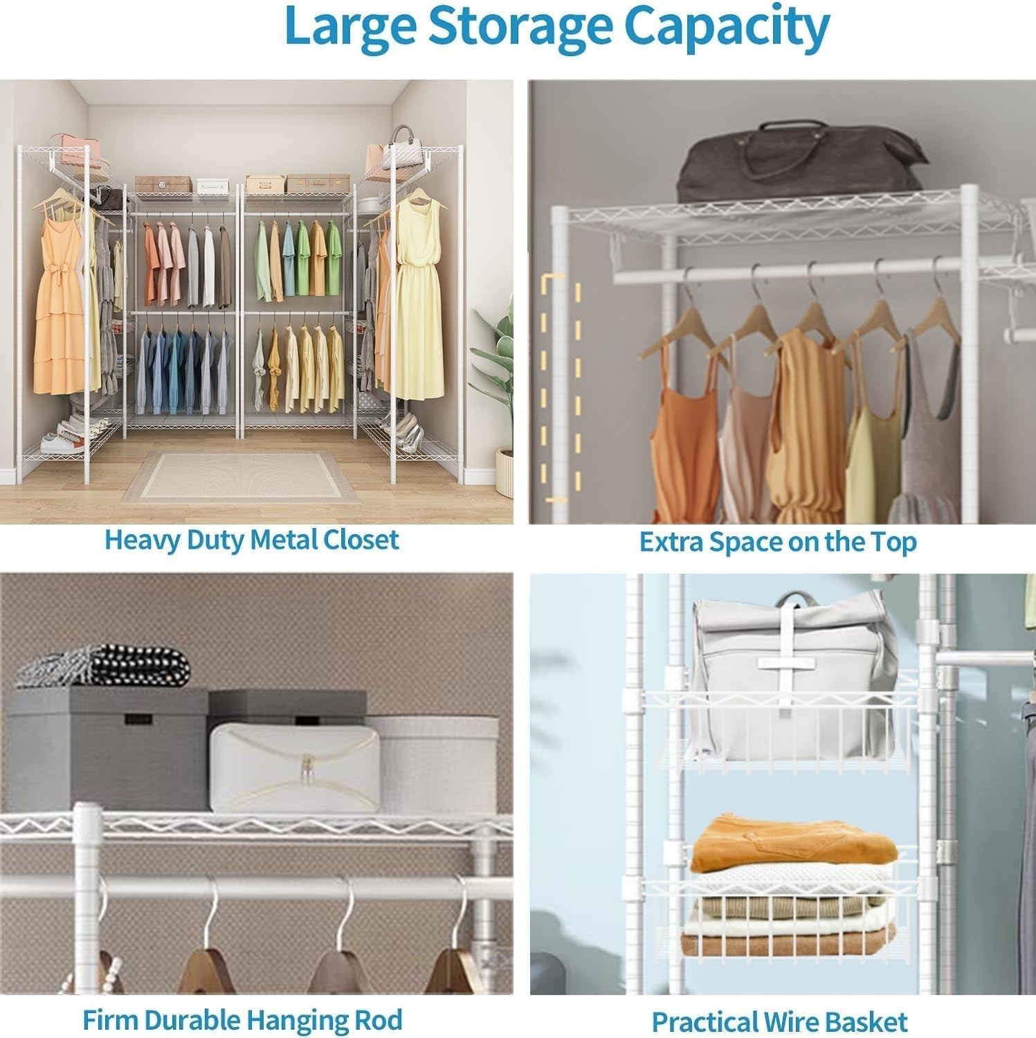 Heavy Duty Clothes Rail White with Shelves & Baskets 320kg