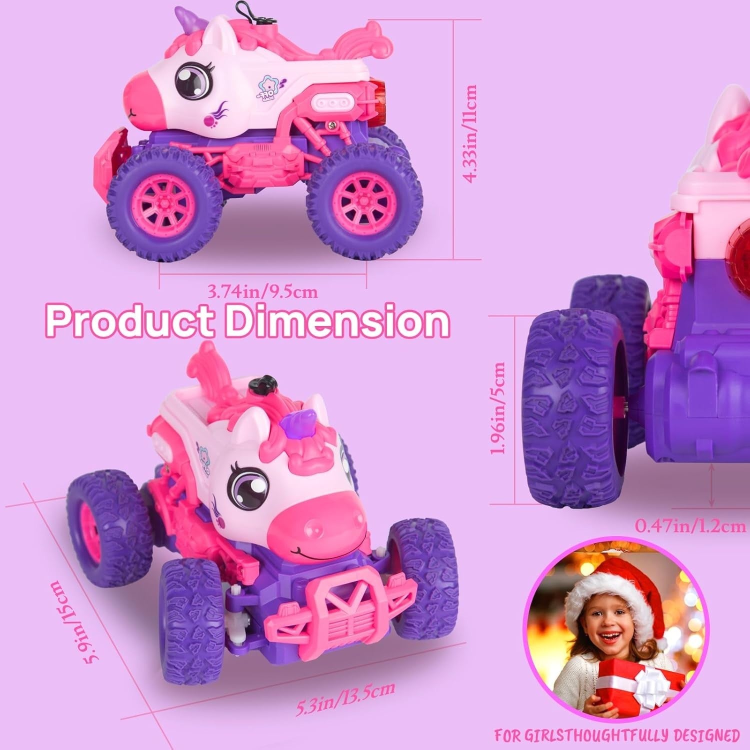 Unicorn RC Monster Truck for Kids 4-12, Remote Control Car w/ Spray & LED Lights