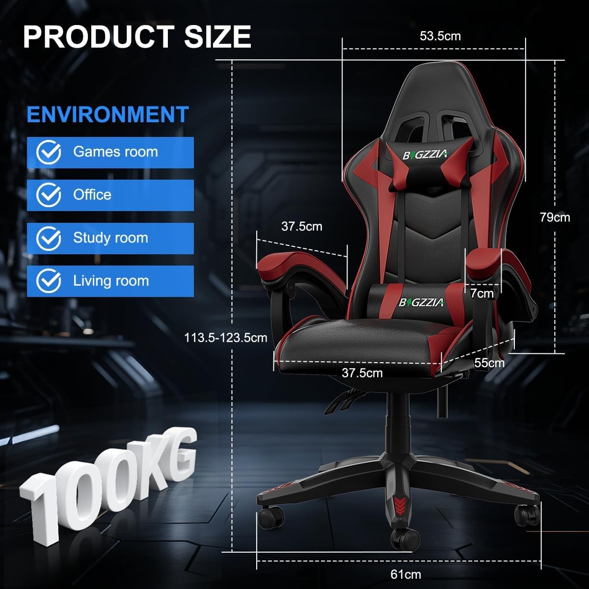 Gaming Chair w/ Bluetooth Speakers Red Reclining Ergonomic