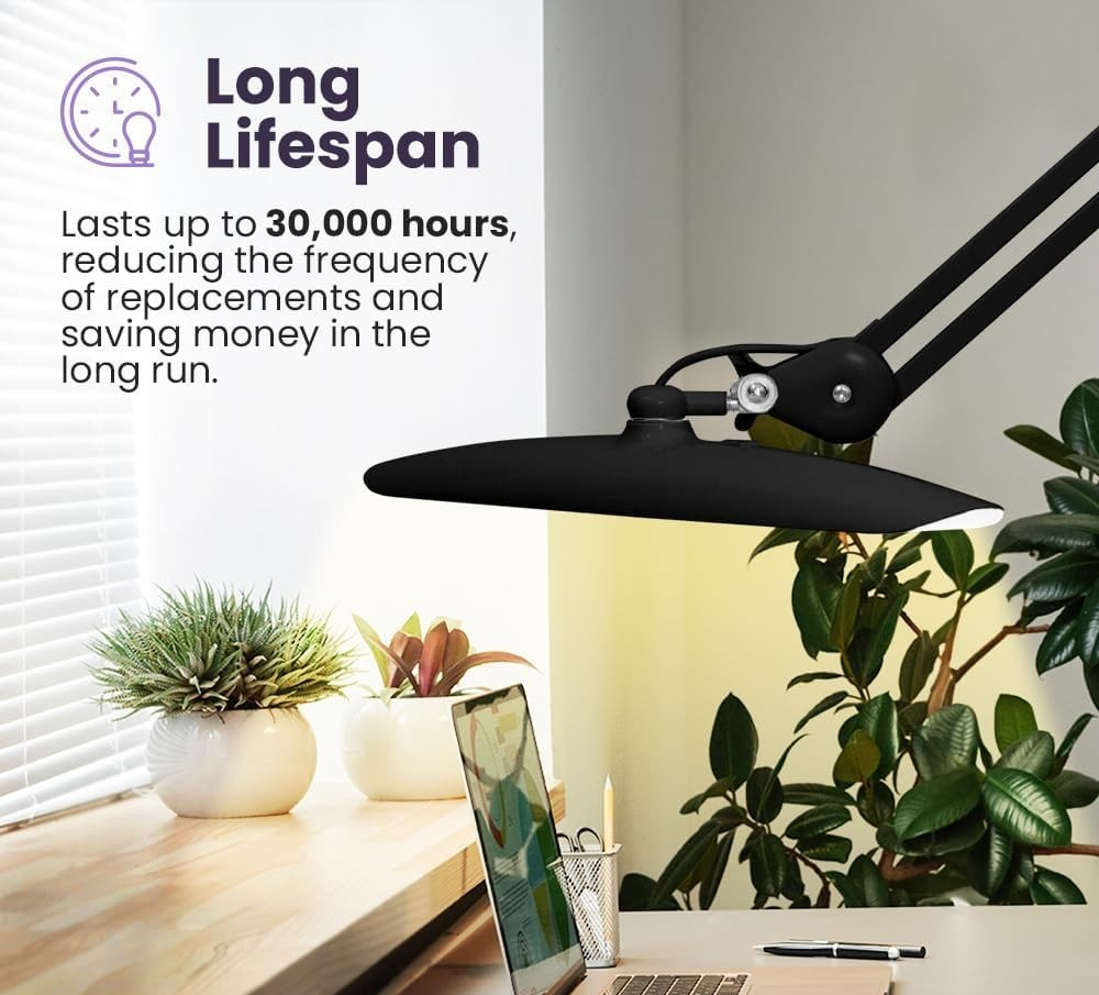LED Desk Lamp 2200 Lumen Adjustable Arm, 4 Brightness Modes, Clamp Mount