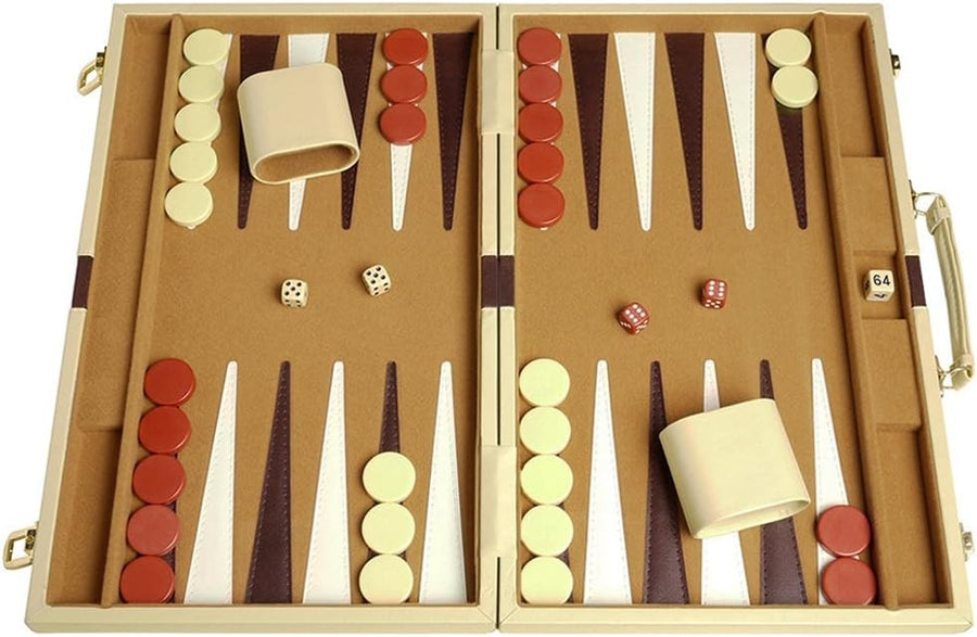 Deluxe Backgammon Set 15x10 Leatherette Folding Board Luxury Strategy Game