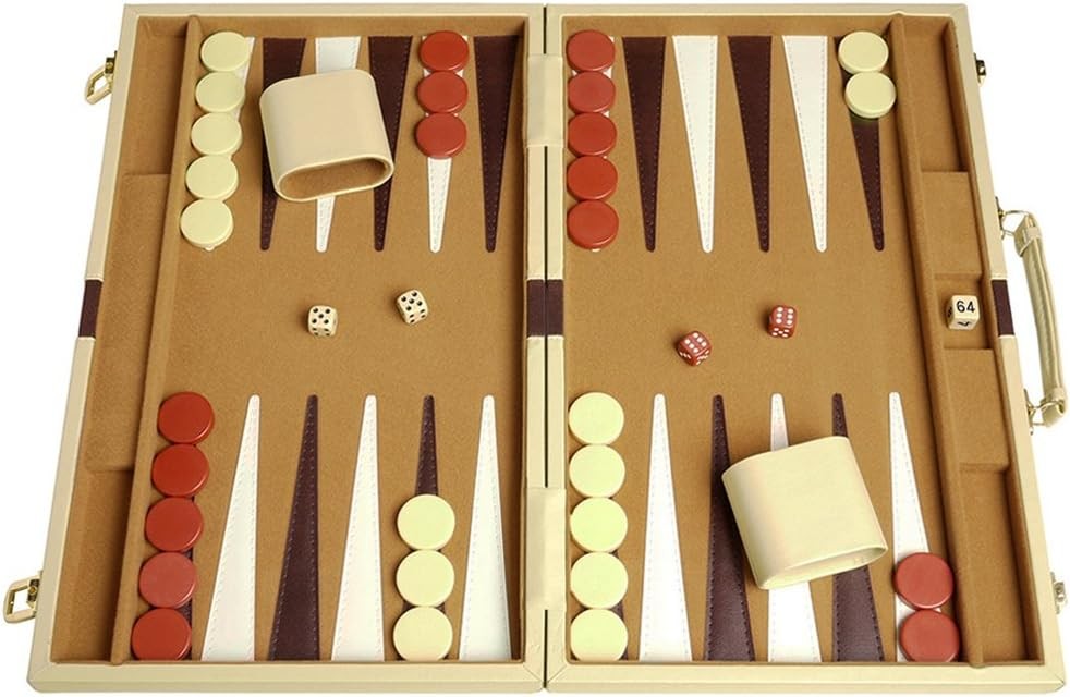 Deluxe Backgammon Set 15x10 Leatherette Folding Board Luxury Strategy Game