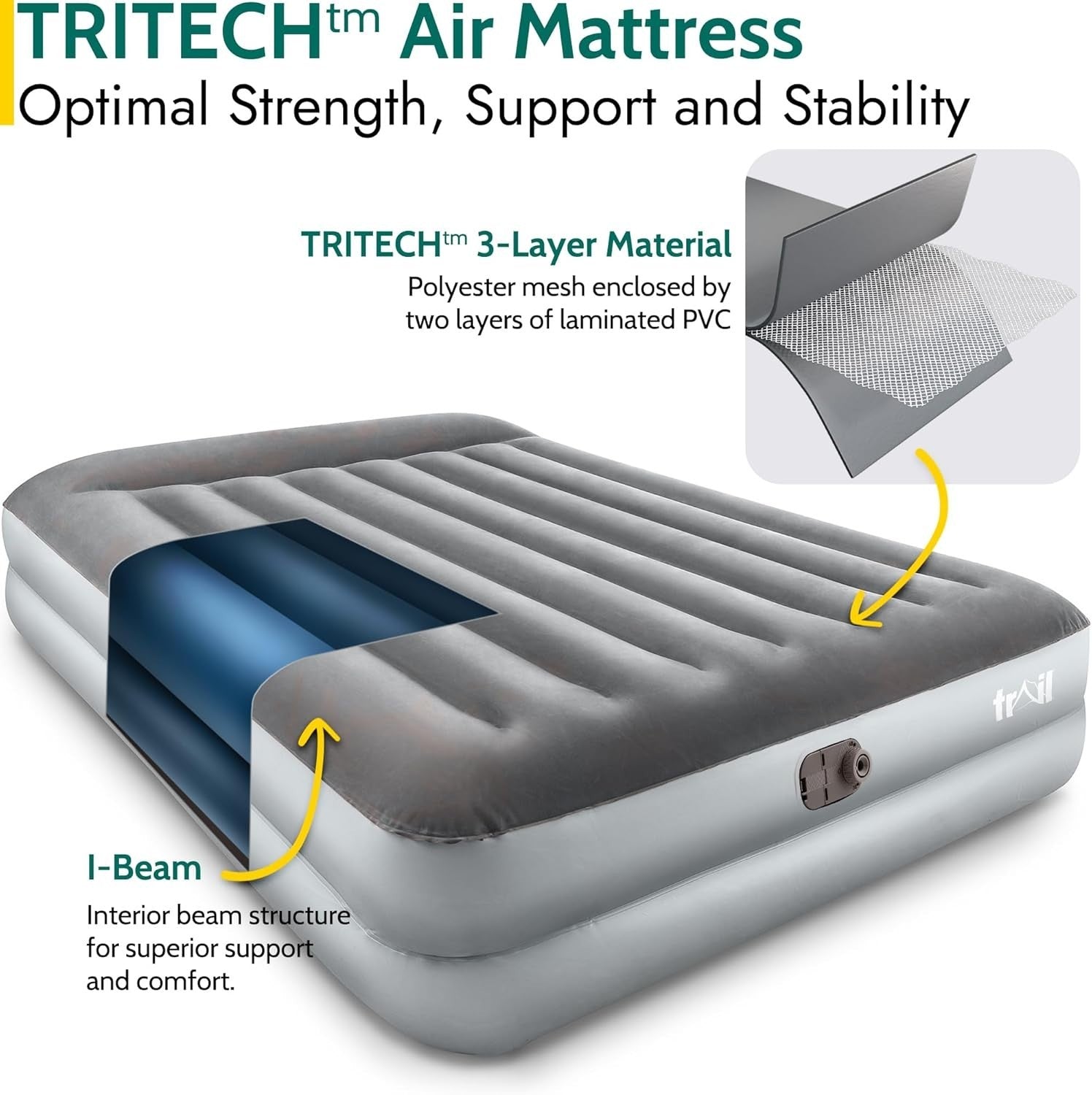Double Air Bed with Built-In Pump & Pillow, Waterproof Flocked 2-Person Mattress