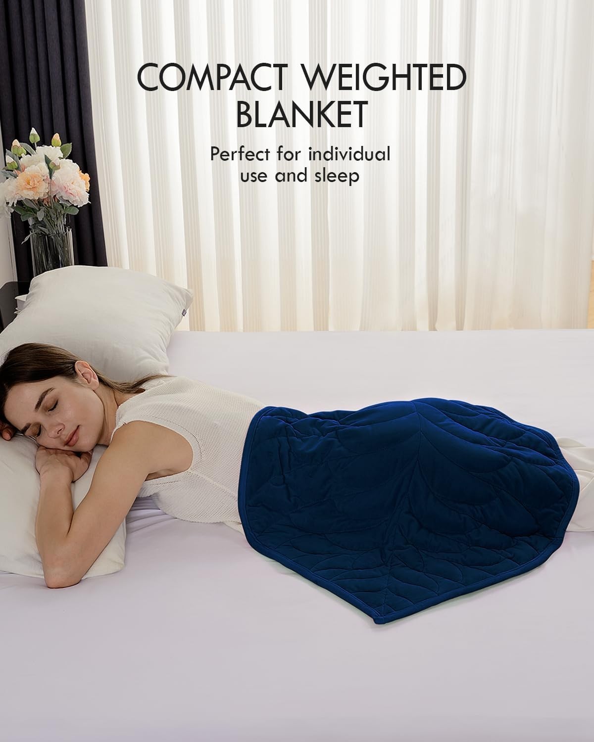 Weighted Lap Blanket 5lbs Navy Blue Soft Velvet Travel Leaf Design