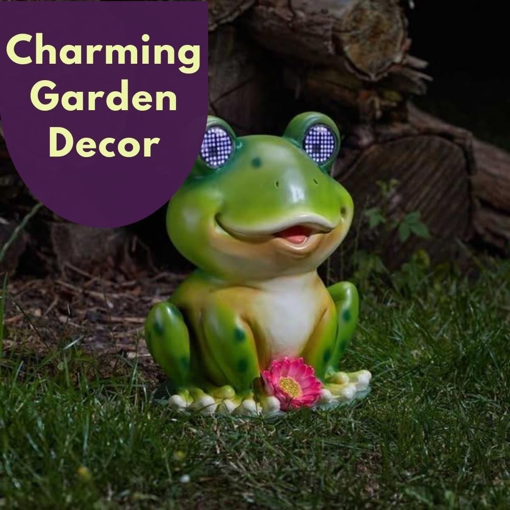 Large Solar Frog Garden Ornament • LED Blinking Eyes • Outdoor Patio Decor