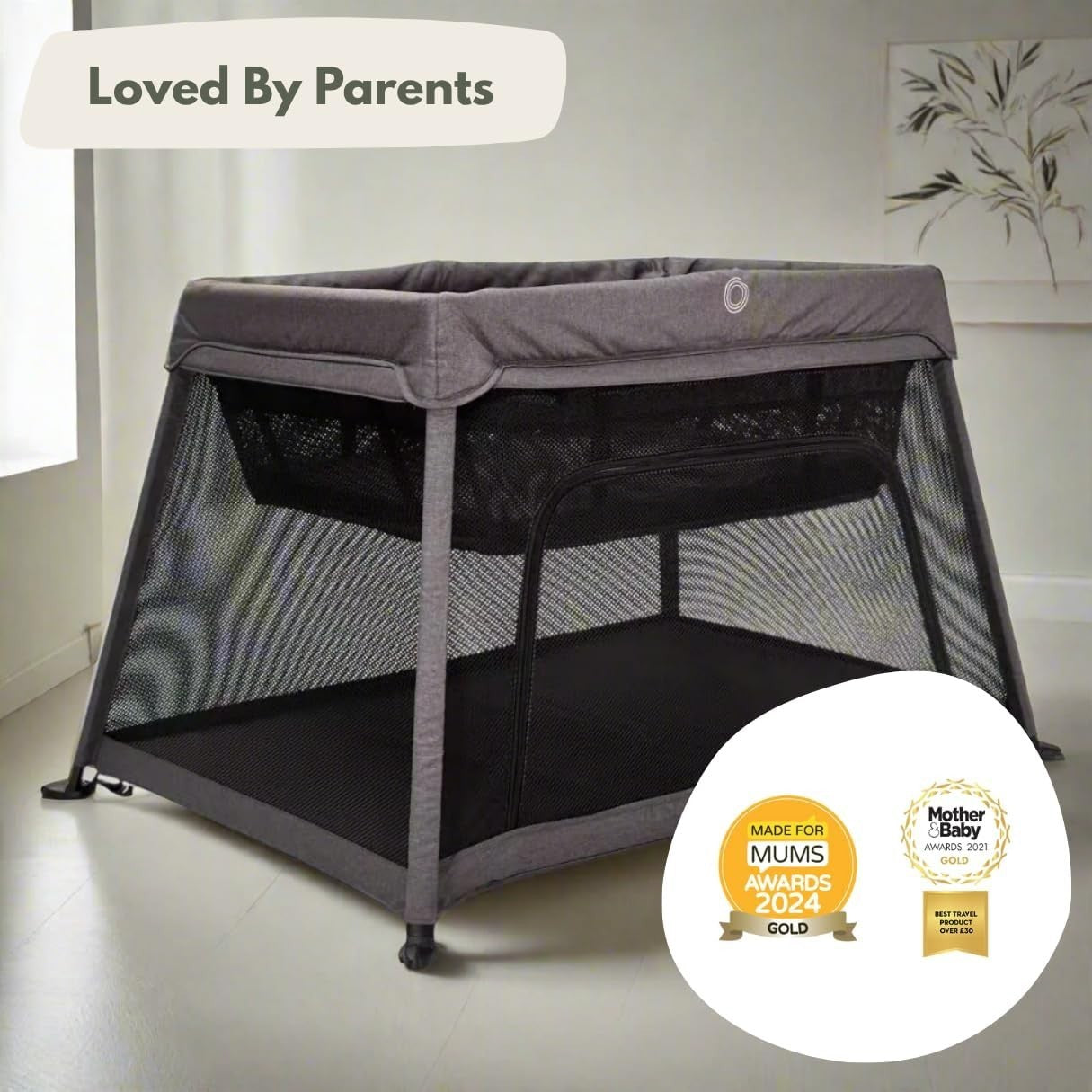 Travel Cot Playpen Lightweight Foldable Baby Bed w/ Mattress & Storage Dark Grey