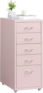 Pink Metal Rolling Drawer Cabinet 5 Tier Under Desk File Storage
