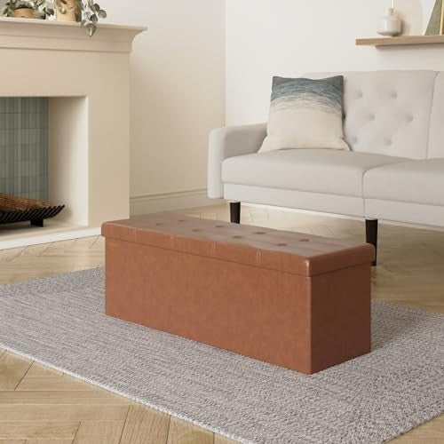 SONGMICS MAZIE Storage Ottoman Bench – 110cm Folding Footrest & End-of-Bed Seat