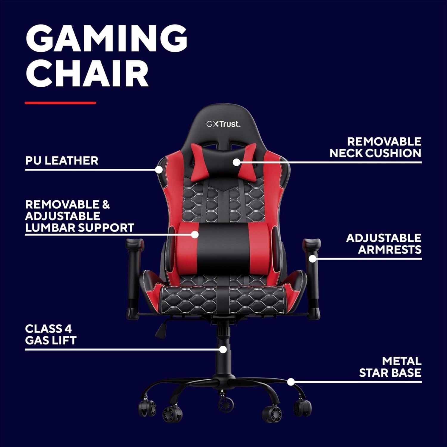 Ergonomic Gaming Chair 360° Swivel Office Desk Chair Red