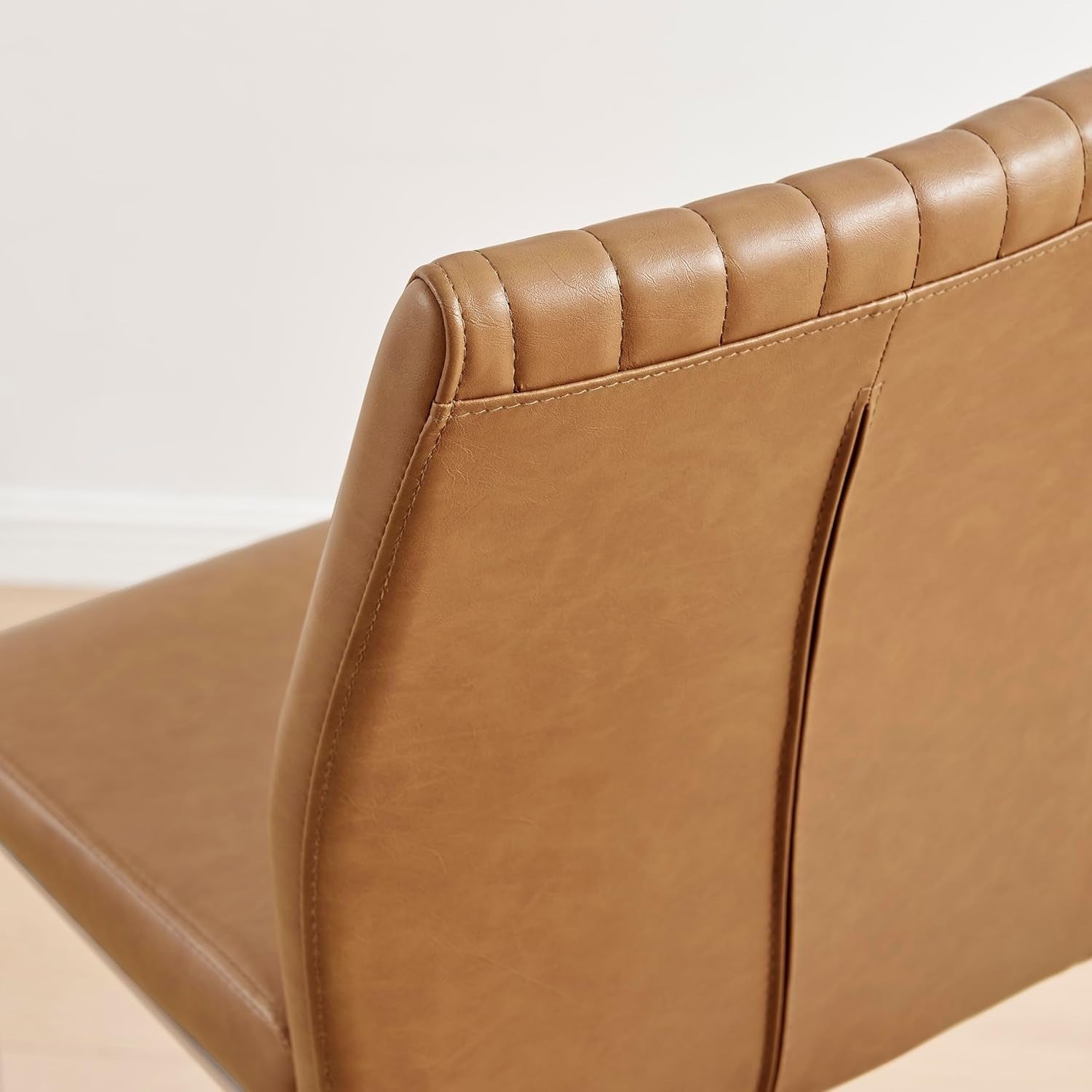 Modern Tan Bar Stools Set of 2 – Faux Leather Cantilever Chairs