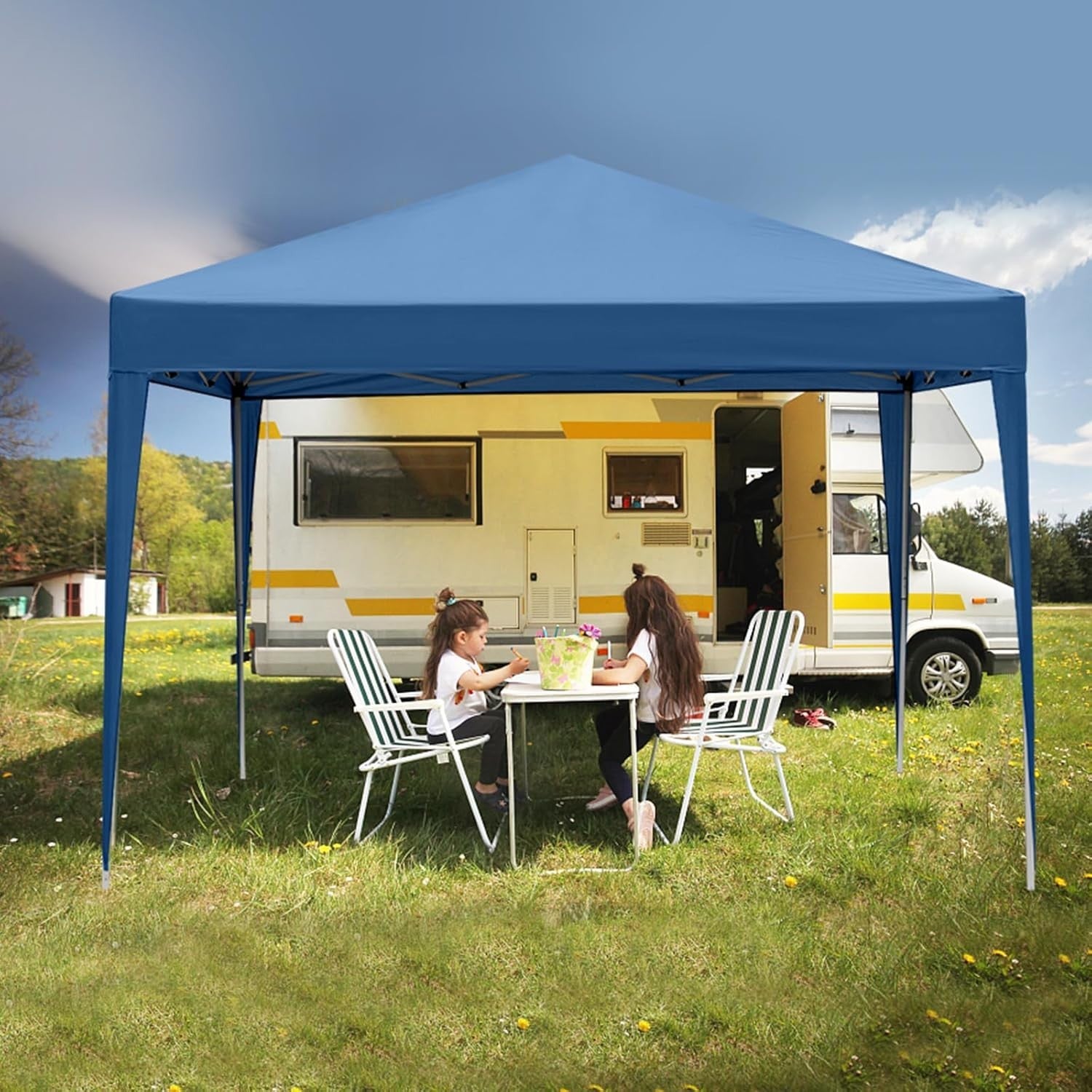 3x3M Blue Pop Up Gazebo with Sides Waterproof Garden Party Tent Outdoor Canopy