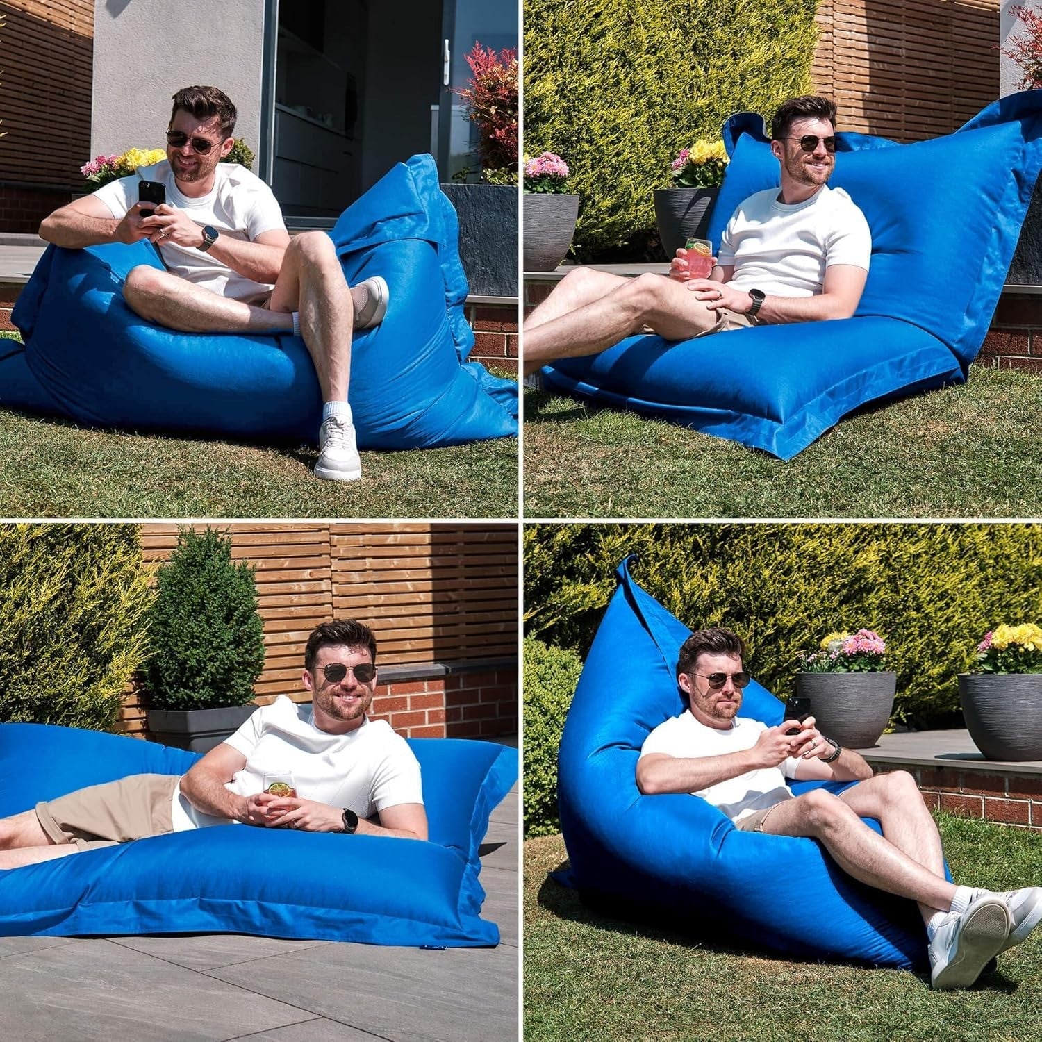 XXL Blue Outdoor Bean Bag Chair Waterproof Garden Floor Lounger Seat 180cm