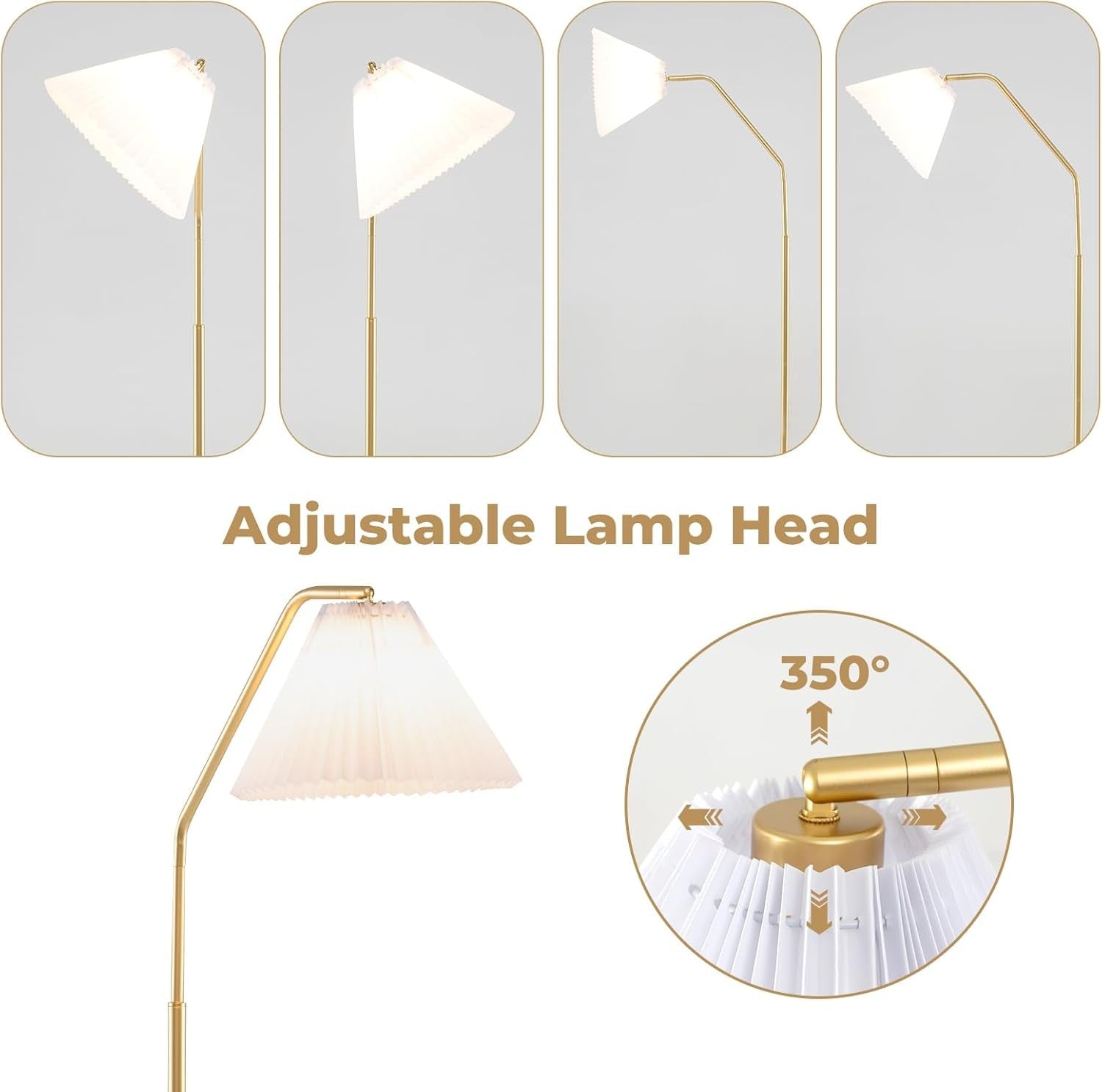 Arc Floor Lamp 168cm Adjustable Head E27 Pleated Shade Foot Switch