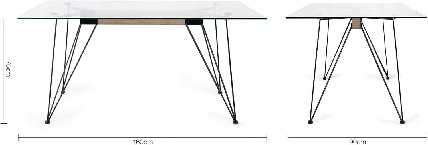 Clear Glass 6 Seater Dining Table 180cm x 90cm Black Powder Legs