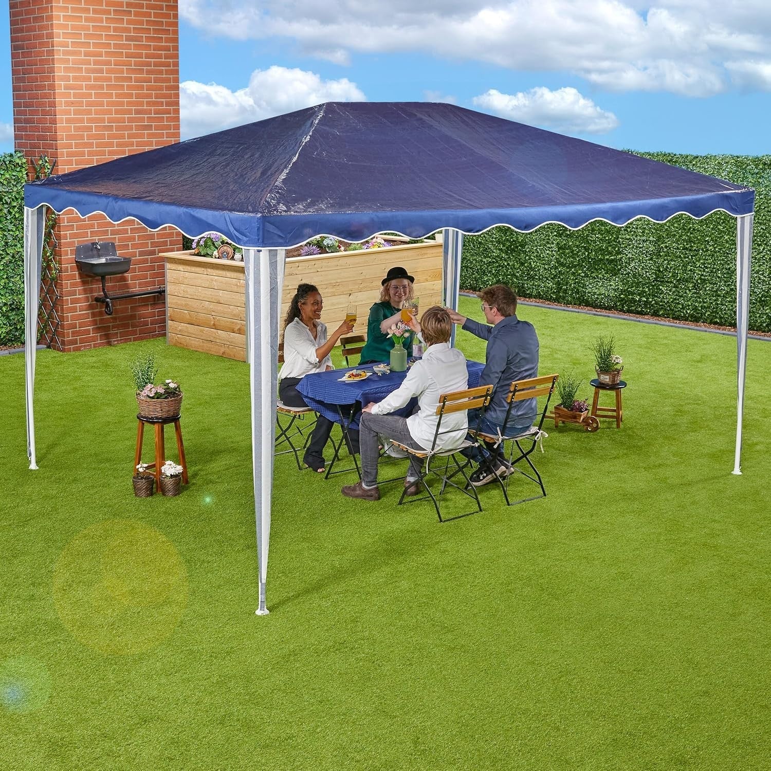 2.5x3x4M Dark Blue Garden Gazebo Party Tent Waterproof Steel Frame PE Roof