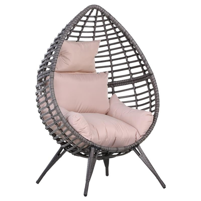 Rattan Egg Chair Outdoor Indoor Wicker Lounge Seat with Cushion Teardrop