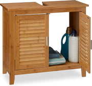 Natural Bamboo Under Sink Bathroom Cabinet – 2 Door Storage Unit 60x67cm