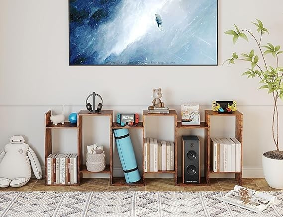 Tall Rustic Brown S-Shaped 6-Tier Bookshelf Modern Display Storage Unit Home