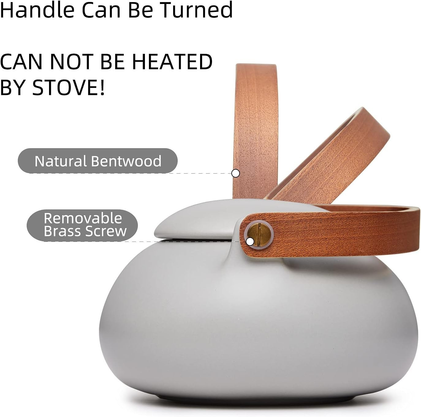 Japanese Ceramic Teapot 800ml Infuser Matte Grey Bentwood Handle