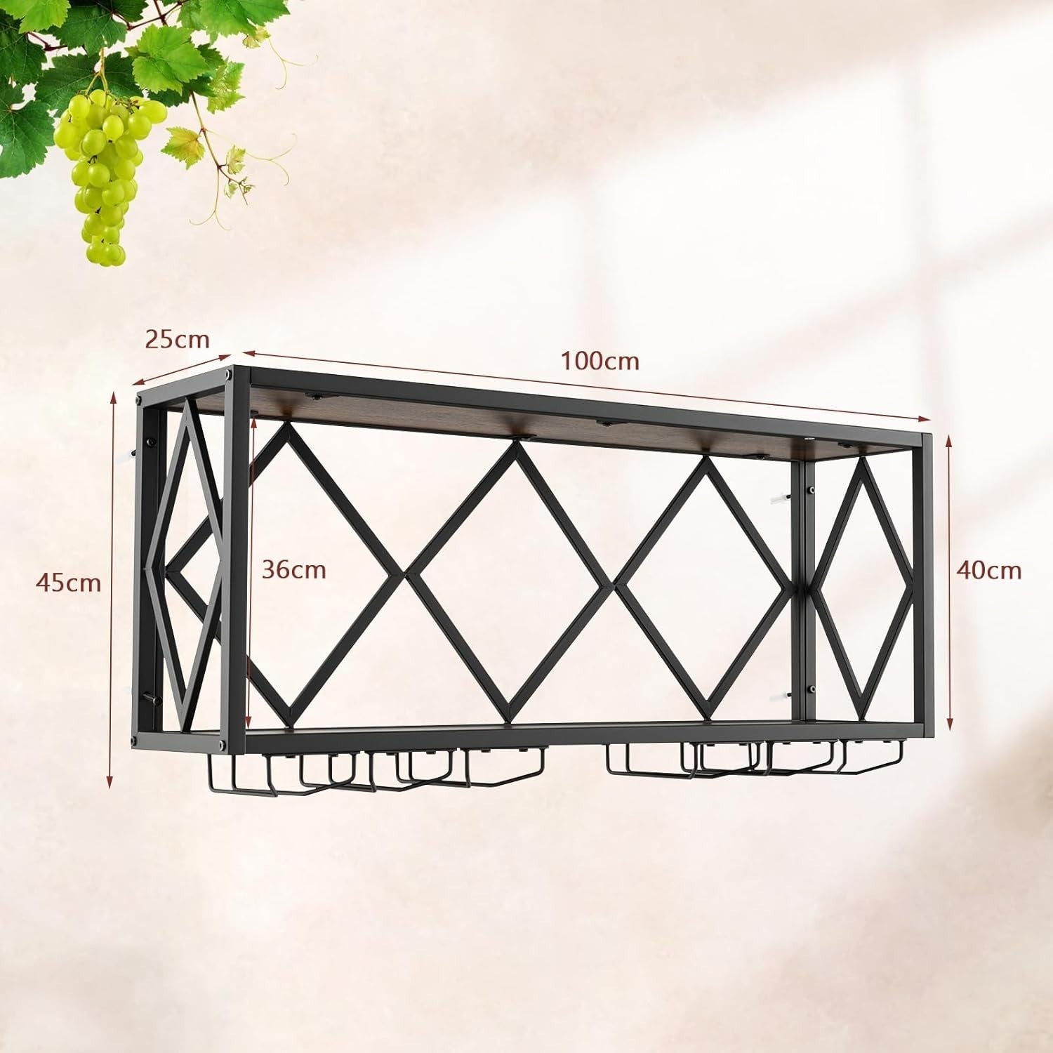 Wall Mounted Wine Rack with Glass Holder 2-Tier Metal Shelf Bar Storage Display