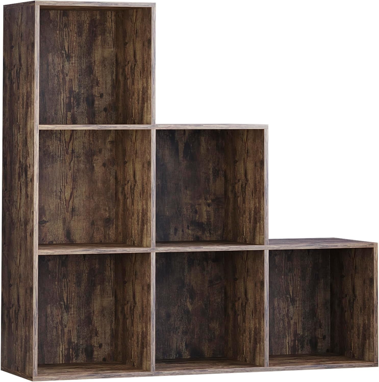 6 Cube Dark Wood Staircase Storage Shelf Modern Durable Organizer