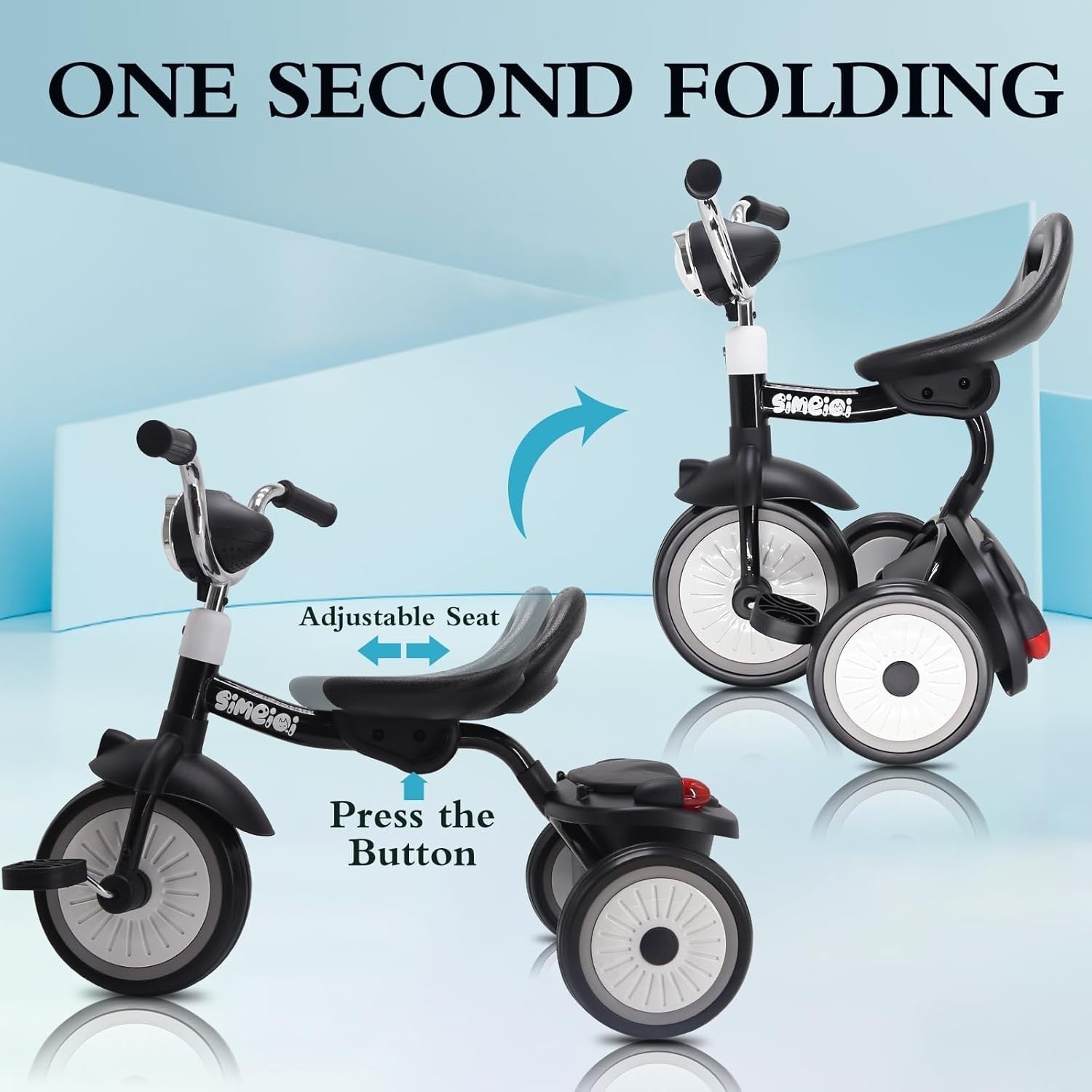 Kids 3 Wheel Tricycle Foldable Pedal Bike with Music Lights Storage Box