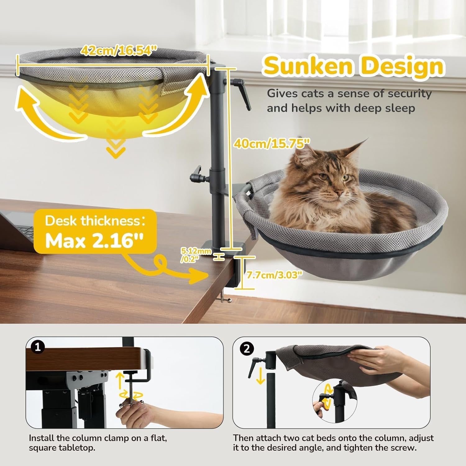 Double Layer Desk Cat Bed Rotating Cat Hammock for 2 Cats Adjustable