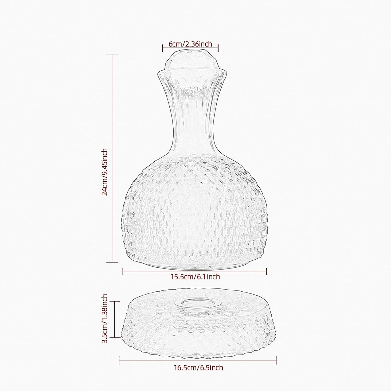 Luxury 1.5L Crystal Wine Decanter – 360° Rotating Aerator Relief Cut Design