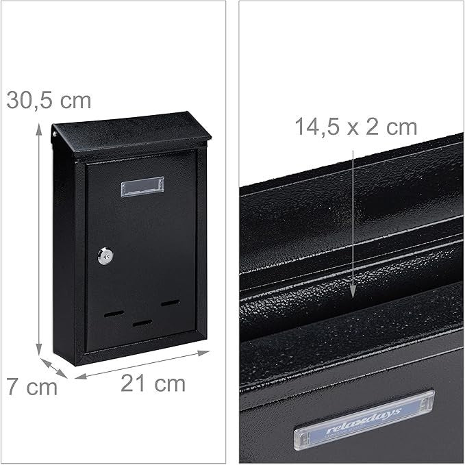 Lockable Wall Mounted Letterbox Black Metal Slim Design Viewing Window