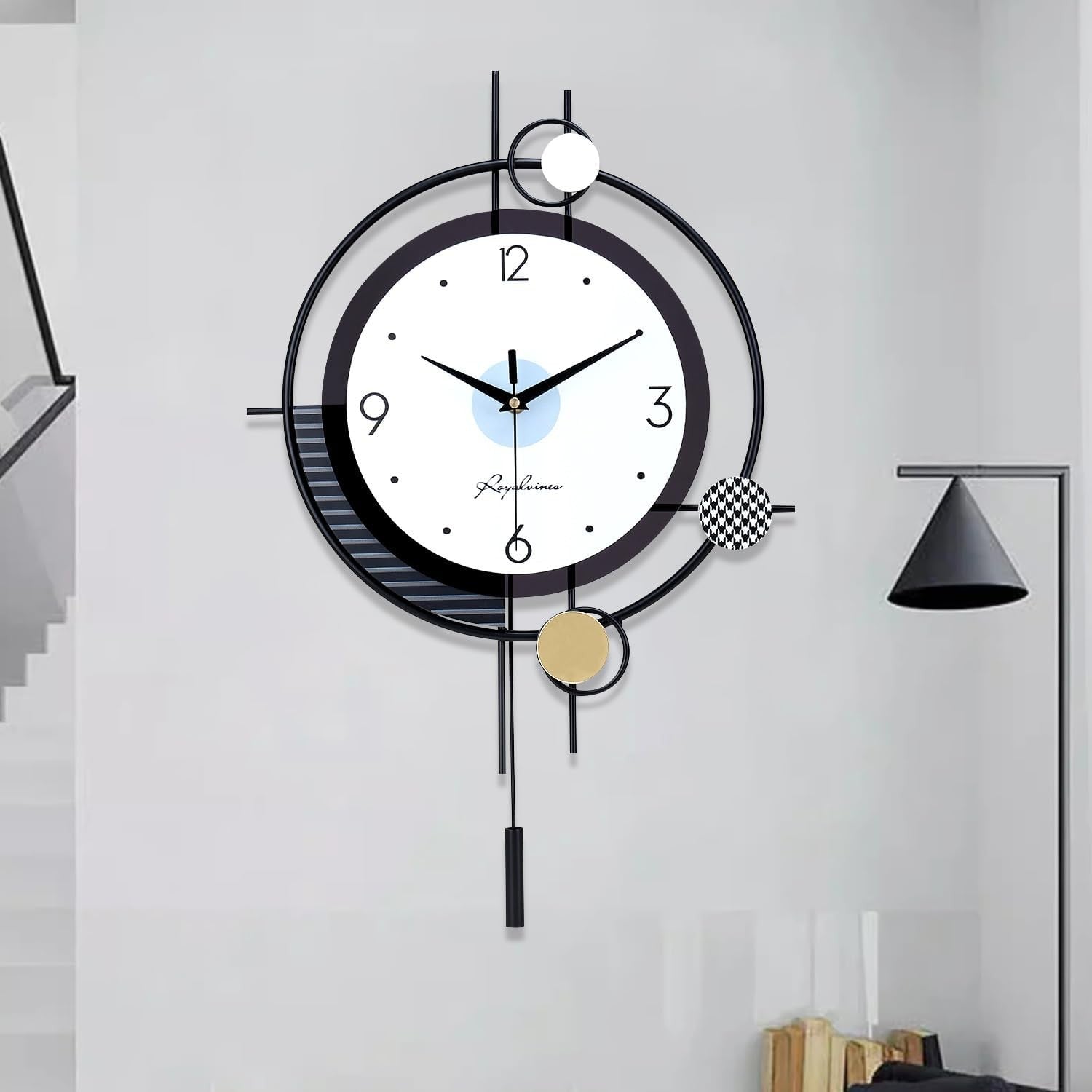Modern Silent Wall Clock Large Luxury Decorative Non-Ticking Metal Clock 38×58cm