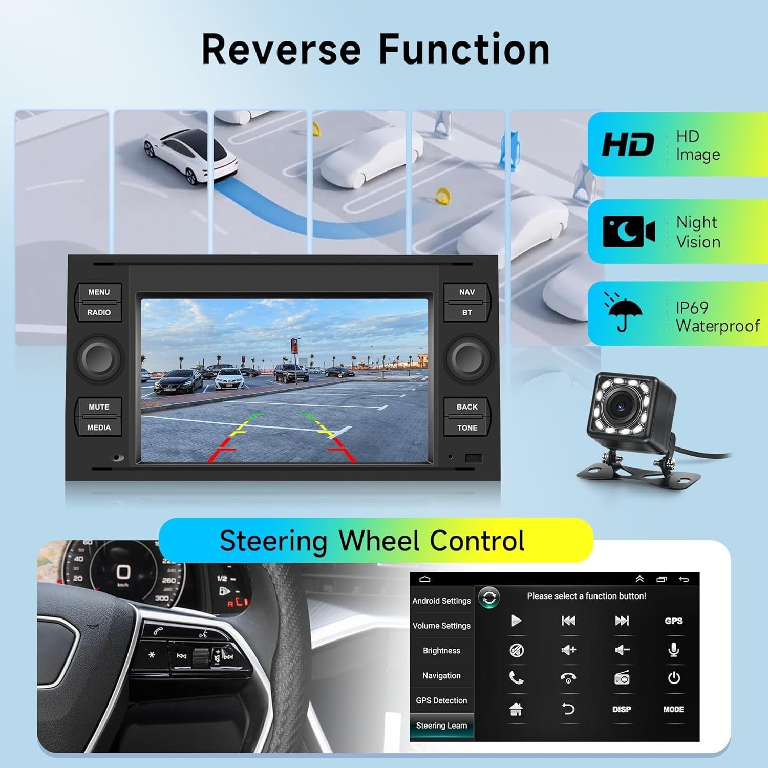 7" Android Car Stereo GPS WiFi Bluetooth FM Radio w/ Backup Camera