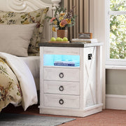 White Smart Bedside Table with Wireless Charging, LED Lights & 4 Drawer Storage