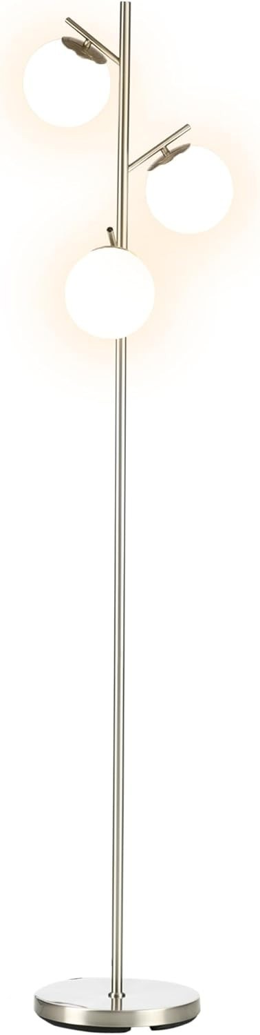 Modern 3-Light Tree Floor Lamp with Globe Shades & Sturdy Steel Base