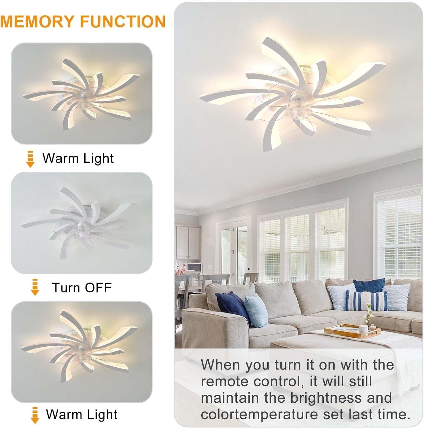 GWYAJTU RGB Ceiling Fan Light, Smart LED, Remote/App, 6-Speed DC Motor
