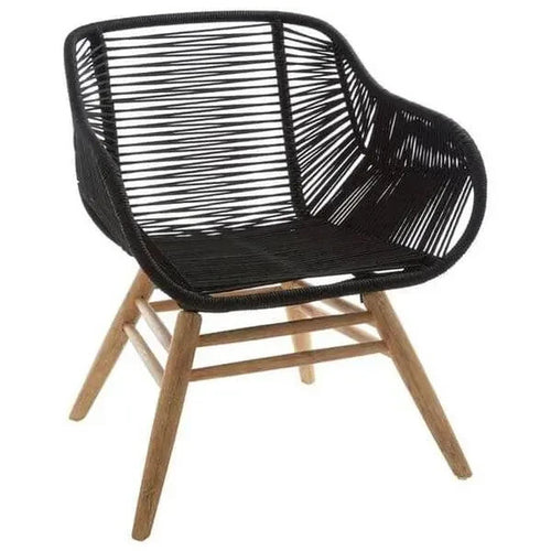 Modern Black Rope Armchair Lounge Chair Wood Legs Nordic Accent Seat
