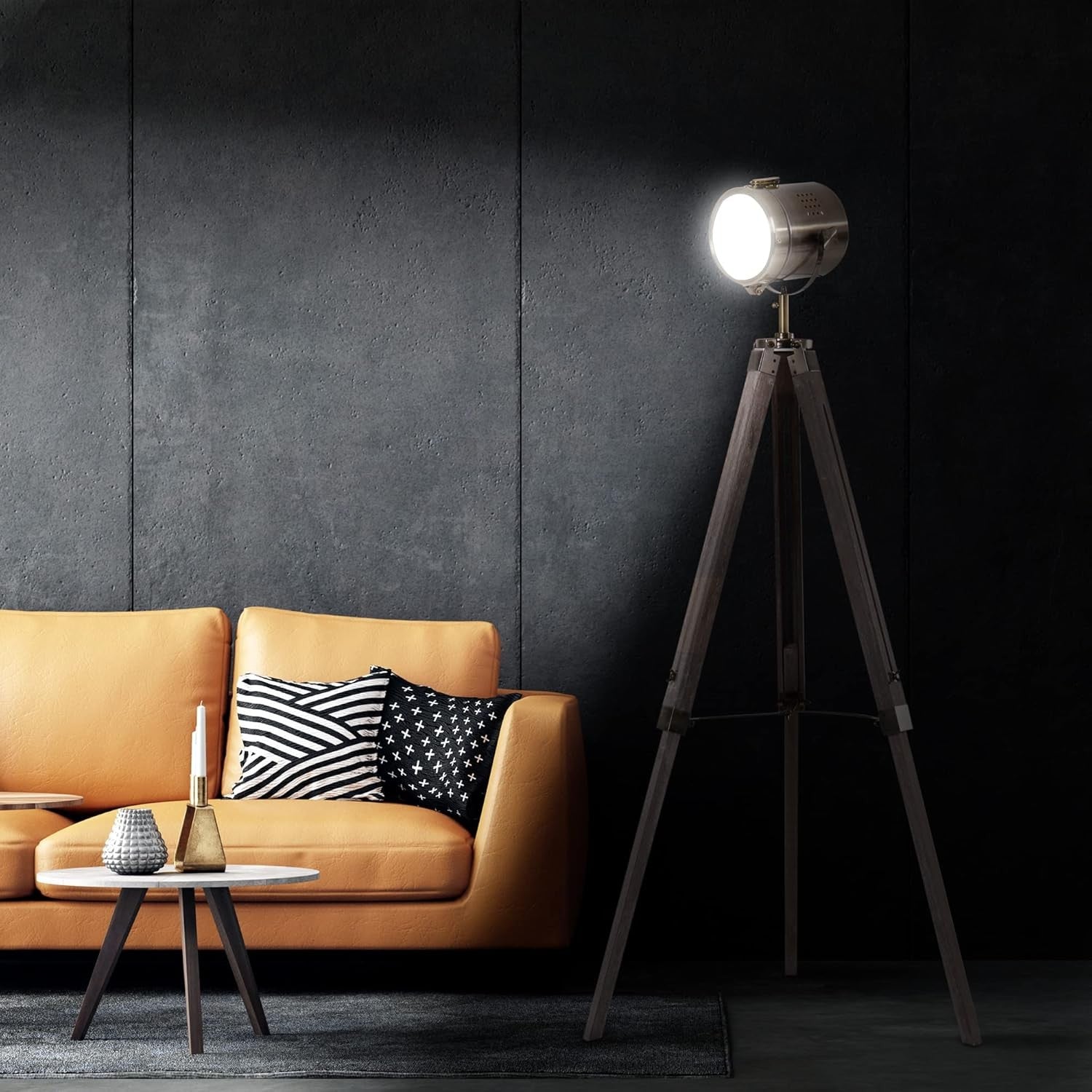 Industrial Tripod Floor Lamp Nautical Spotlight Adjustable Height E14