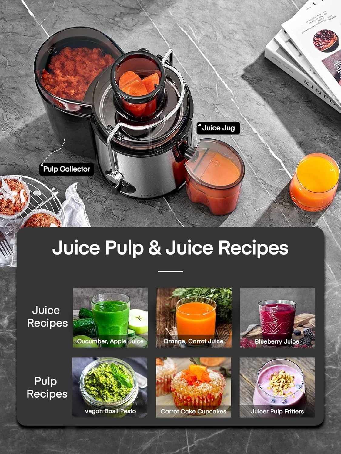 900W Centrifugal Juicer Silver 3 Speed Wide Chute Fast Whole Fruit